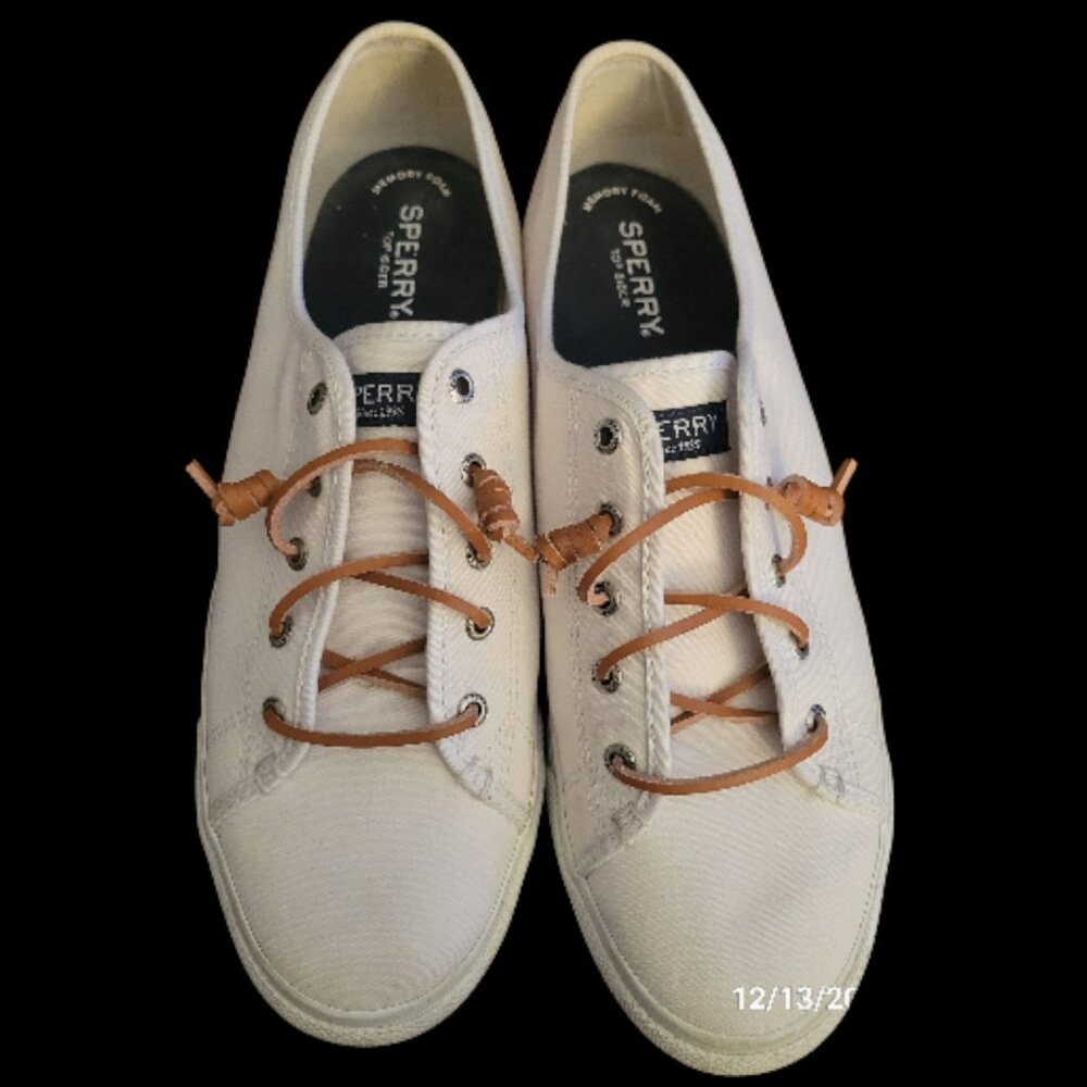 Sperry Shoes Womens 11 M Casual Platform Sneakers STS81828 White Fabric Low Top - Picture 2 of 11